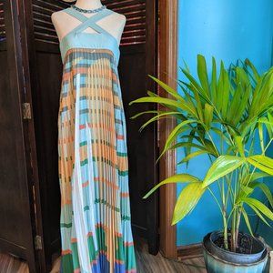 Anthropologie Pleated Sky Blue Sunset Maxi SML